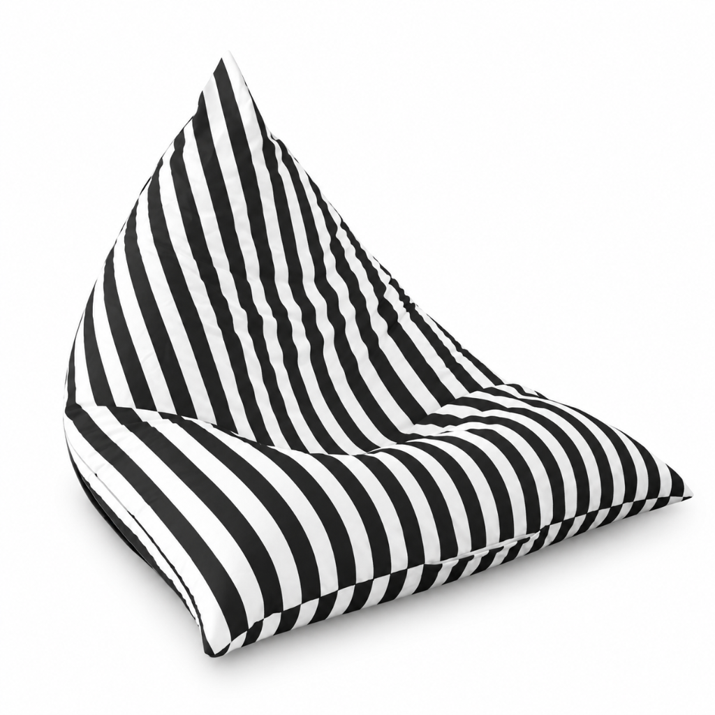 Hamptons Outdoor Triangle Beanbag Cover 100x140 in black and white vertical stripe on white background

