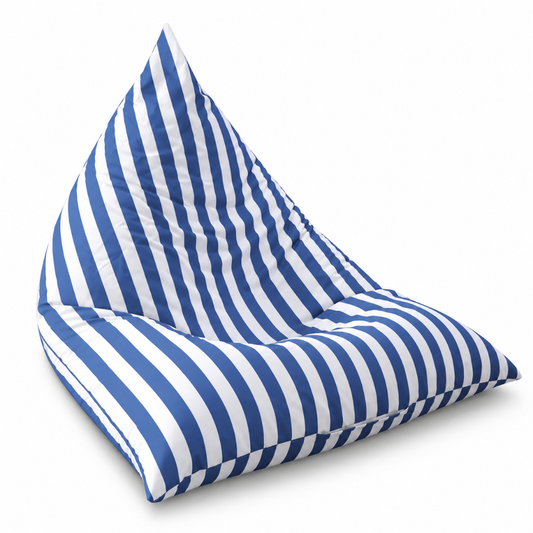 Hamptons Outdoor Triangle Beanbag Cover 100x140 in blue and white vertical stripe on white background

