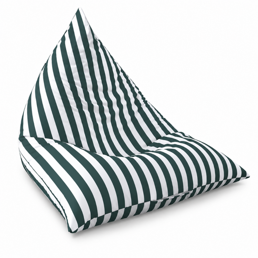 Hamptons Outdoor Triangle Beanbag Cover 100x140 in dark green and white vertical stripe on white background
