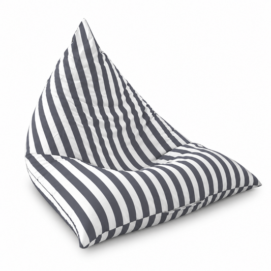 Hamptons Outdoor Triangle Beanbag Cover 100x140 in dark grey and white vertical stripe on white background