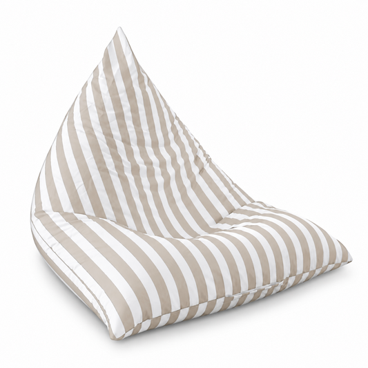 Hamptons Outdoor Triangle Beanbag Cover 100x140 in khaki and white vertical stripe on white background
