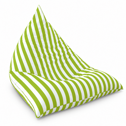 Hamptons Outdoor Triangle Beanbag Cover 100x140 in light green and white vertical stripe on white background
