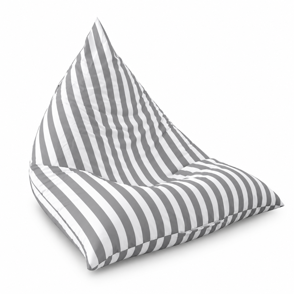 Hamptons Outdoor Triangle Beanbag Cover 100x140 in light grey and white vertical stripe on white background
