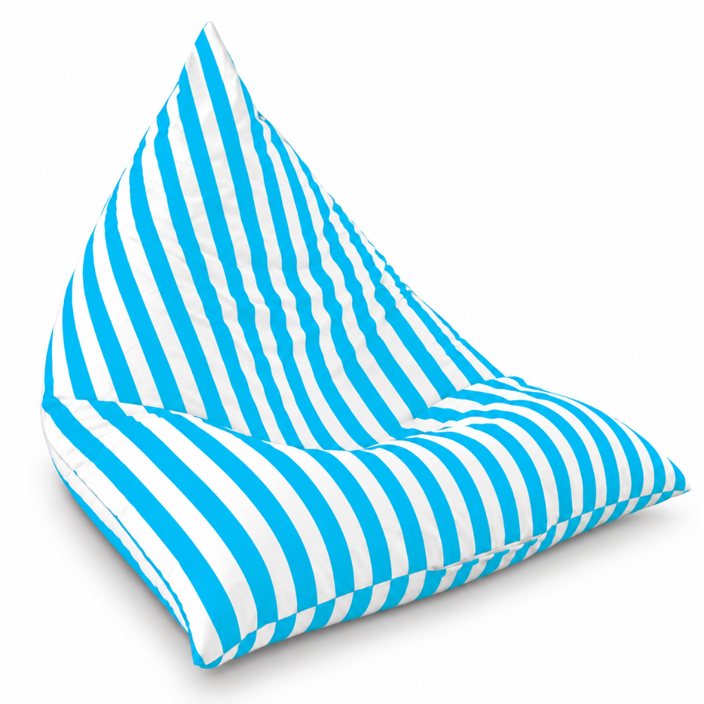 Hamptons Outdoor Triangle Beanbag Cover 100x140 in sky blue and white vertical stripe on white background
