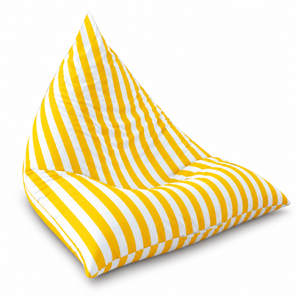 Hamptons Outdoor Triangle Beanbag Cover 100x140 in yellow and white vertical stripe on white background
