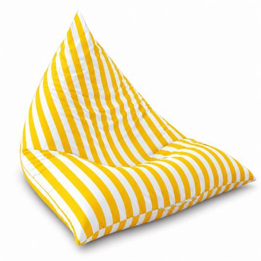 Hamptons Outdoor Triangle Beanbag Cover 100x140 in yellow and white vertical stripe on white background

