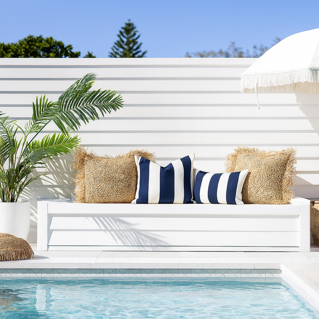 Hamptons Outdoor Waterproof Striped Cushion Cover Navy White 45x45