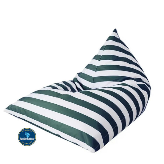 Hamptons large waterproof outdoor triangle bean bag cover 110 x 140 dark green and white horizontal stripe
