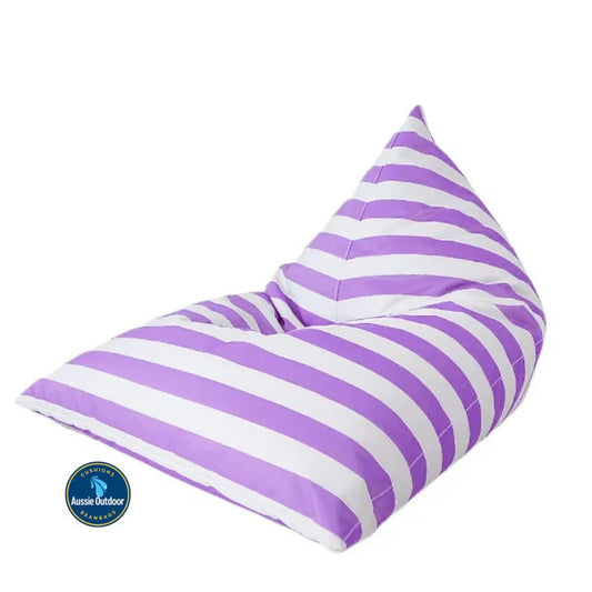 Hamptons large waterproof outdoor triangle bean bag cover 110 x 140 purple and white horizontal stripe
