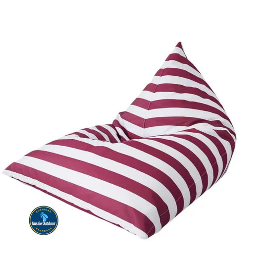 Hamptons large waterproof outdoor triangle bean bag cover 110 x 140 red and white horizontal stripe 
