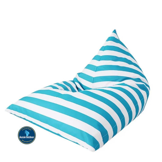 Hamptons large waterproof outdoor triangle bean bag cover 110 x 140 sky blue and white horizontal stripe
