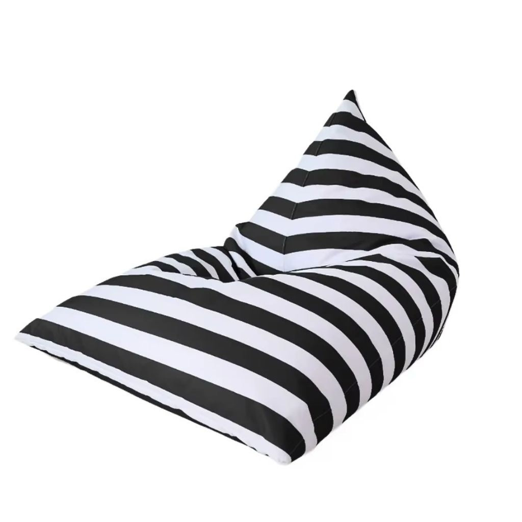 Hamptons waterproof outdoor triangle bean bag cover 90 x 140 black and white horizontal stripe
