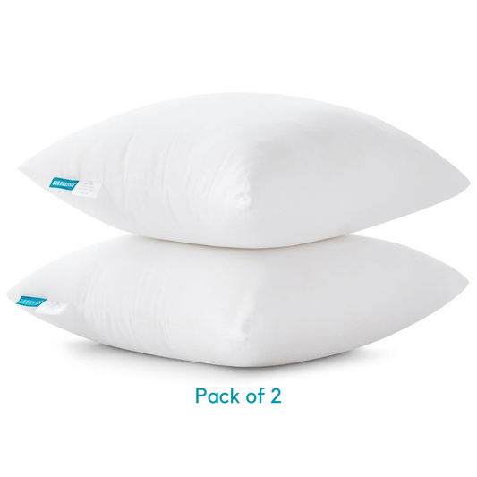Pack of two soft white polyester cushion inserts, stacked on a white background.