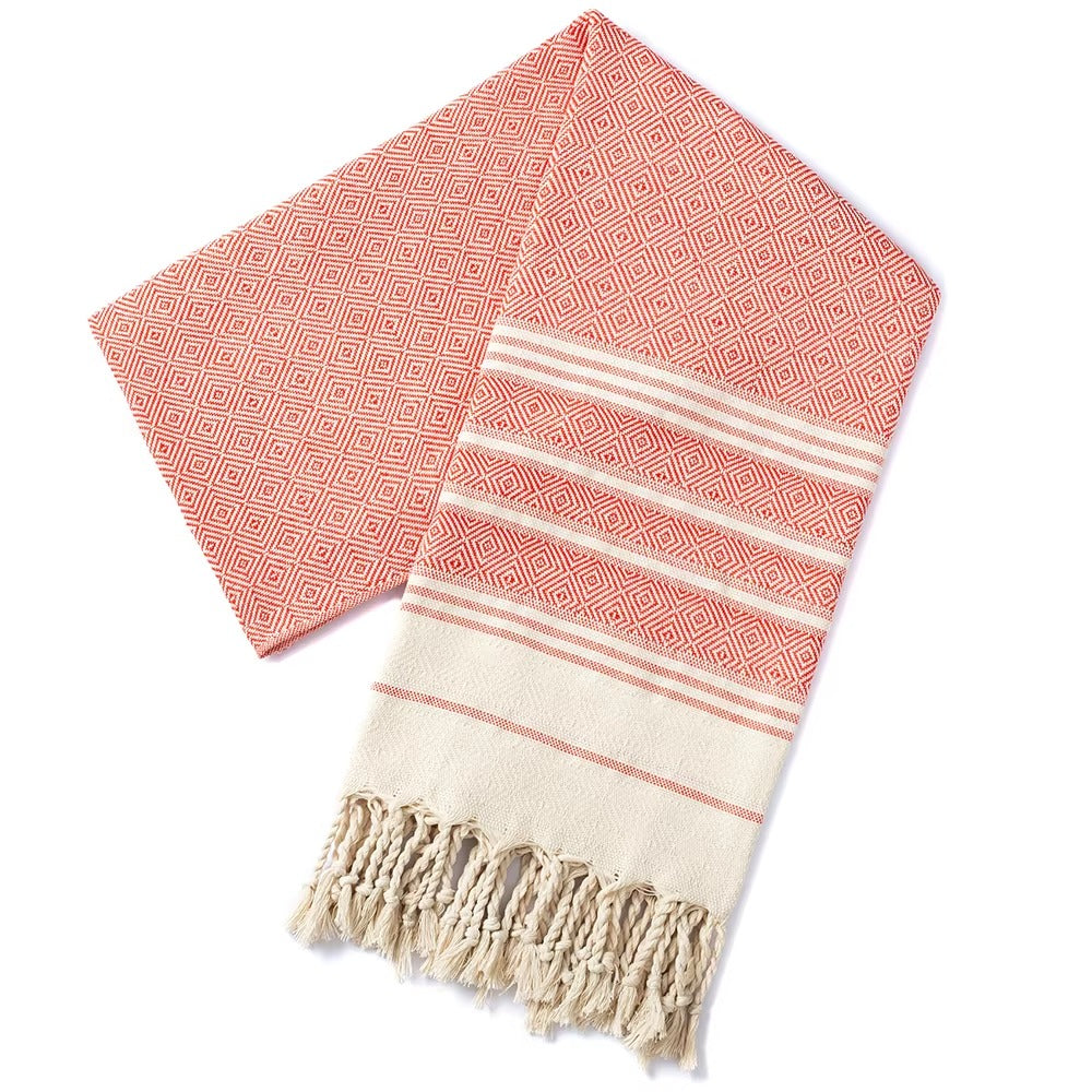Red tassel jacquard-woven Turkish pool  towel, 100x180cm, cotton quick-dry beach and outdoor towel.