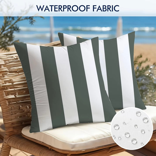 Hamptons Outdoor Waterproof Striped Cushion Cover Grey White 45x45