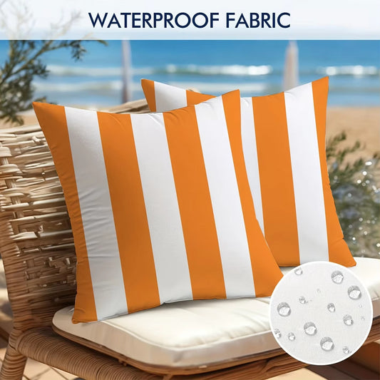 Hamptons Outdoor Waterproof Striped Cushion Cover Orange White 45x45