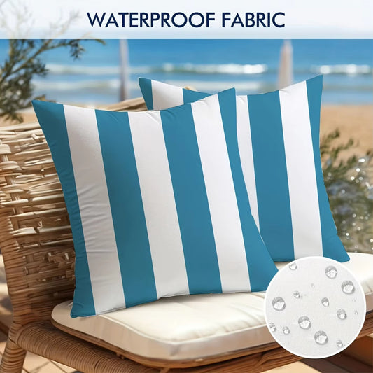 Hamptons Outdoor Waterproof Striped Cushion Cover Blue White 45x45