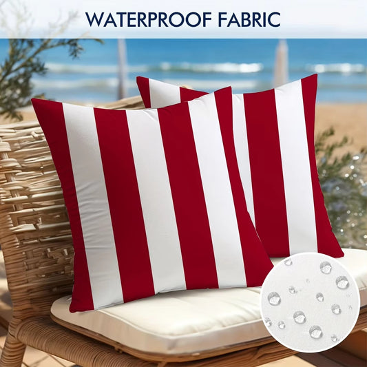 Hamptons Outdoor Waterproof Striped Cushion Cover Red White 45x45